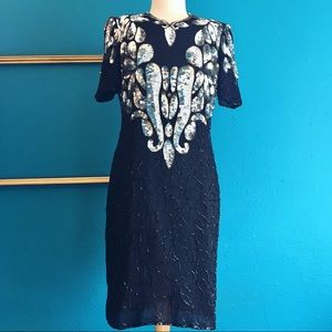 NWT Vintage 80s fully beaded sequined silk dress